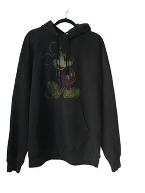 Disney by Hanes Man L Black Hoodie with Mickey Graphic Long Sleeves Cotton Blend